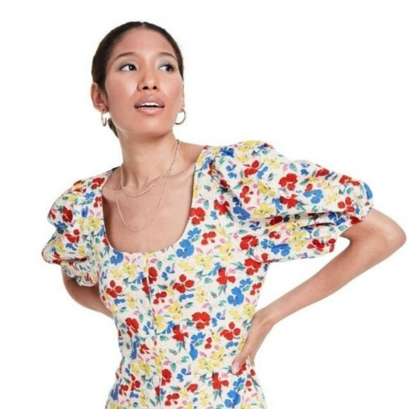 Rixo Multi Floral Square Neck Women's Mini Dress - Picture 4 of 7